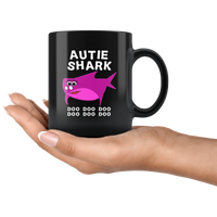 Auntie shark doo doo doo, funny black gift coffee mug for aunt