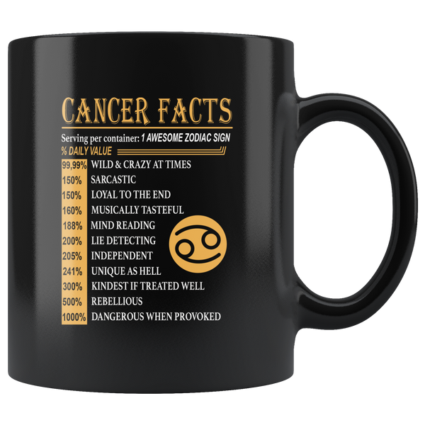 Cancer facts serving per container 1 awesome zodiac sign black coffe mug