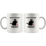 Feline A Tad Stabby Today Black Cat With Knife Halloween White Coffee Mug