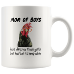 Mom Of Boys Less Drama Than Girls But Harder To Keep Alive Bandana Chicken White Coffee Mug