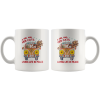 A girl and her cats living life in peace sunflower hippie car white coffee mug