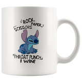 Lilo Rock Paper Scissors Throat Punch I Win Stitch White Coffee Mug