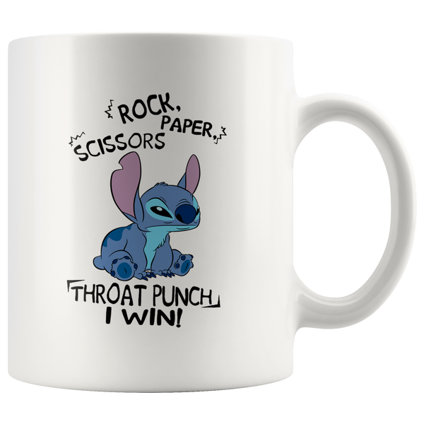 Lilo Rock Paper Scissors Throat Punch I Win Stitch White Coffee Mug