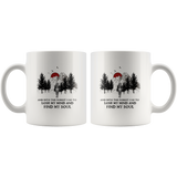 Hiking camping and into the forest i go to lose my mind and find my soul women coffee mug