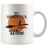 My broomstick runs on Wine halloween white coffee mug