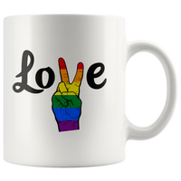 Print win hand love lgbt gay pride rainbow white coffee mug