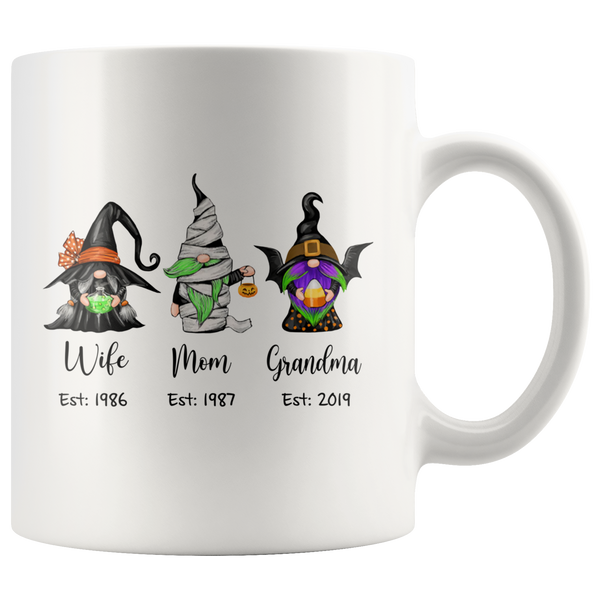 Personalized Mom Grandma Gnomes Halloween Gift Ideas White Coffee Mug