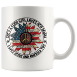 She's A Good Girl Loves Her Mama Loves Jesus and America Too Hippie American Flag White Coffee Mug