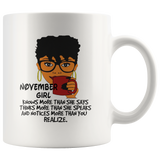 November girl knows more than she says, thinks more than she speaks birthday gift white coffee mug