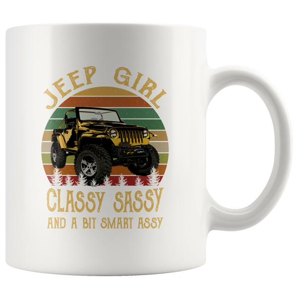 Jeep girl classy sassy and a bit smart assy vintage retro white gift coffee mug