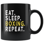 Eat sleep boxing repeat black gift coffee mug