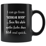 I can go home from Regular Bitch to Burn this whole mother fucker down Bitch real quick gift black coffee mug