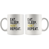 Eat sleep hunt repeat black gift coffee mug, like hunting