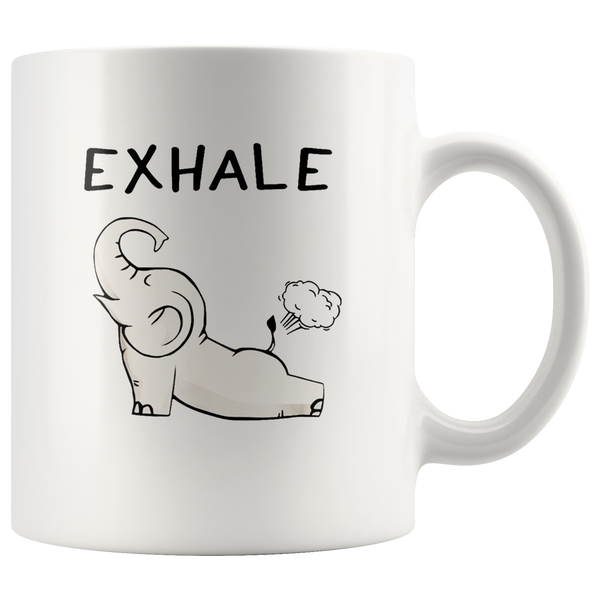 Yoga baby elephant exhale white coffee mug