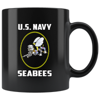 US Navy Seabees Black Coffee Mug