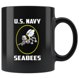 US Navy Seabees Black Coffee Mug