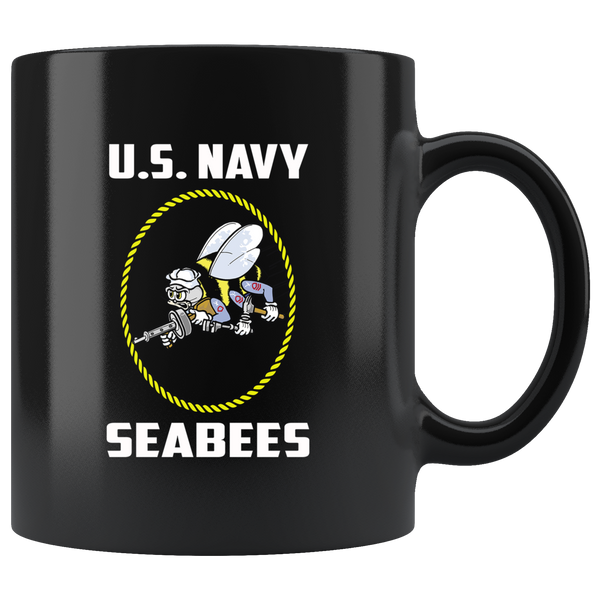 US Navy Seabees Black Coffee Mug