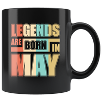 Legends are born in may vintage birthday gift black coffee mug