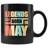 Legends are born in may vintage birthday gift black coffee mug