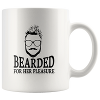 Bearded for her pleasure white coffee mug