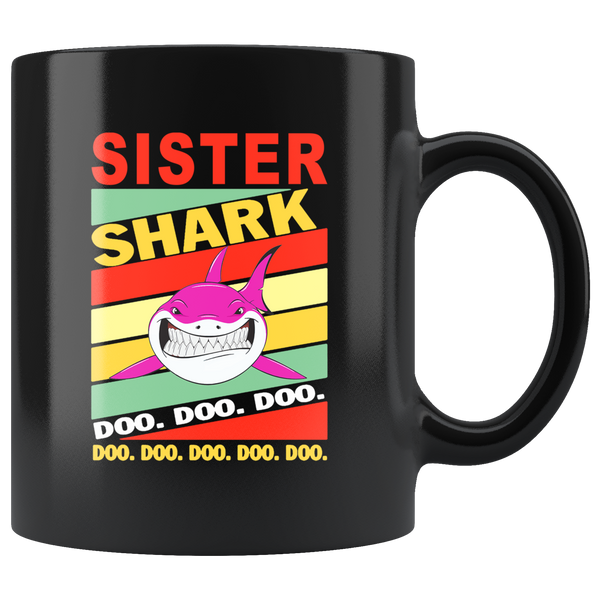 Vintage sister shark doo doo doo black gift coffee mug