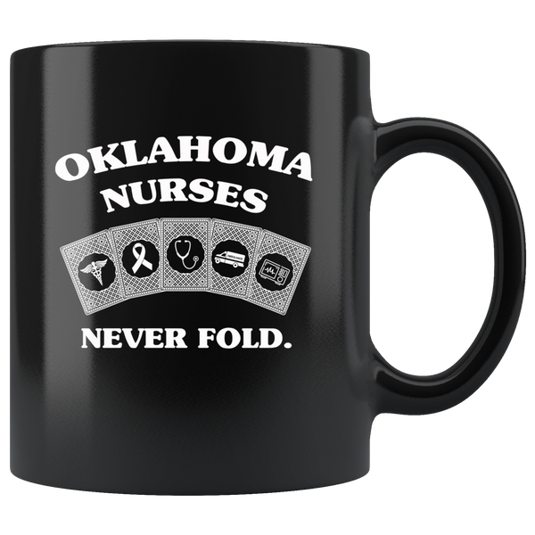 Oklahoma Nurses Never Fold Play Cards Black Coffee Mug