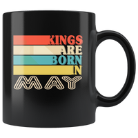 Kings are born in May vintage, birthday black gift coffee mug