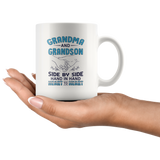 Grandma and grandson side by side hand in hand heart to heart white coffee mug