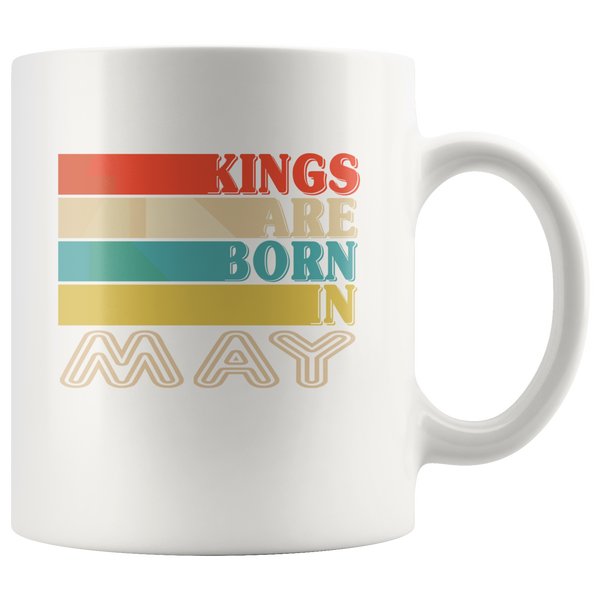 Kings are born in May vintage, birthday white gift coffee mug