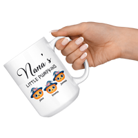 Personalized Nana Little Pumpkin Halloween Gift Idea For Mom Grandma Mimi From Grandkids Kids Customized Name White Coffee Mug