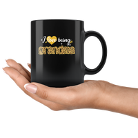 I Love Being Grandma Leopard Glitter Black Coffee Mug