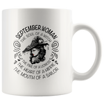September Woman The Soul Of A Witch The Fire Lioness The Heart Hippie The Mouth Sailor gift white coffee mug