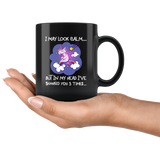 I may look calm but in my head i've shanked you 3 times unicorn black gift coffee mug