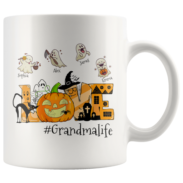 Personalized Grandma Life Halloween Gift For Grandma Mom Nana Mimi From Grandkids Kids Name White Coffee Mug